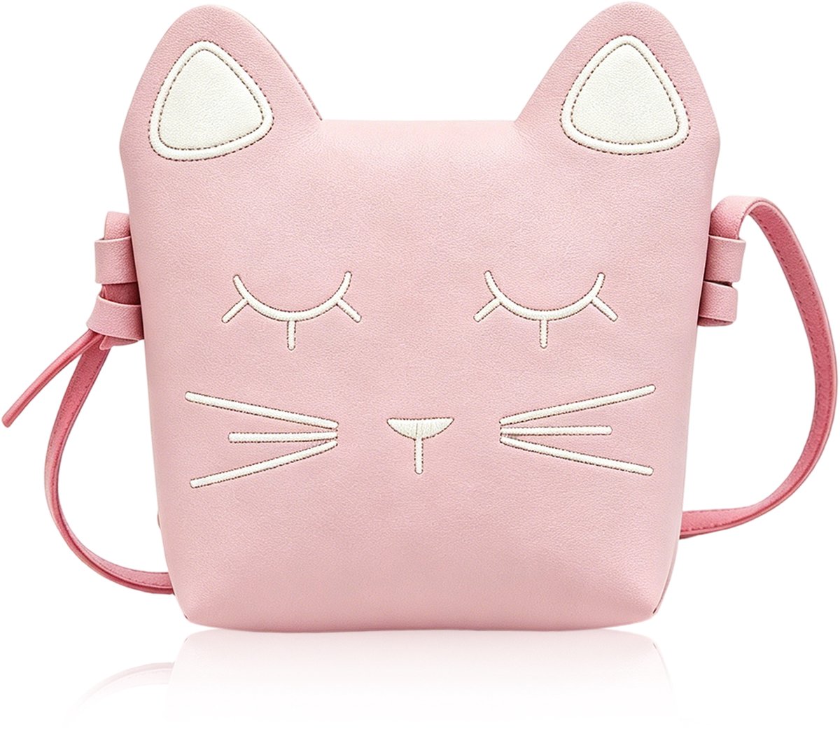 Kinder Schoudertasje Kat – Meisjes Crossbody Tas met Verstelbare Band | Schattige Portemonnee van PU – Roze Mini Handtas