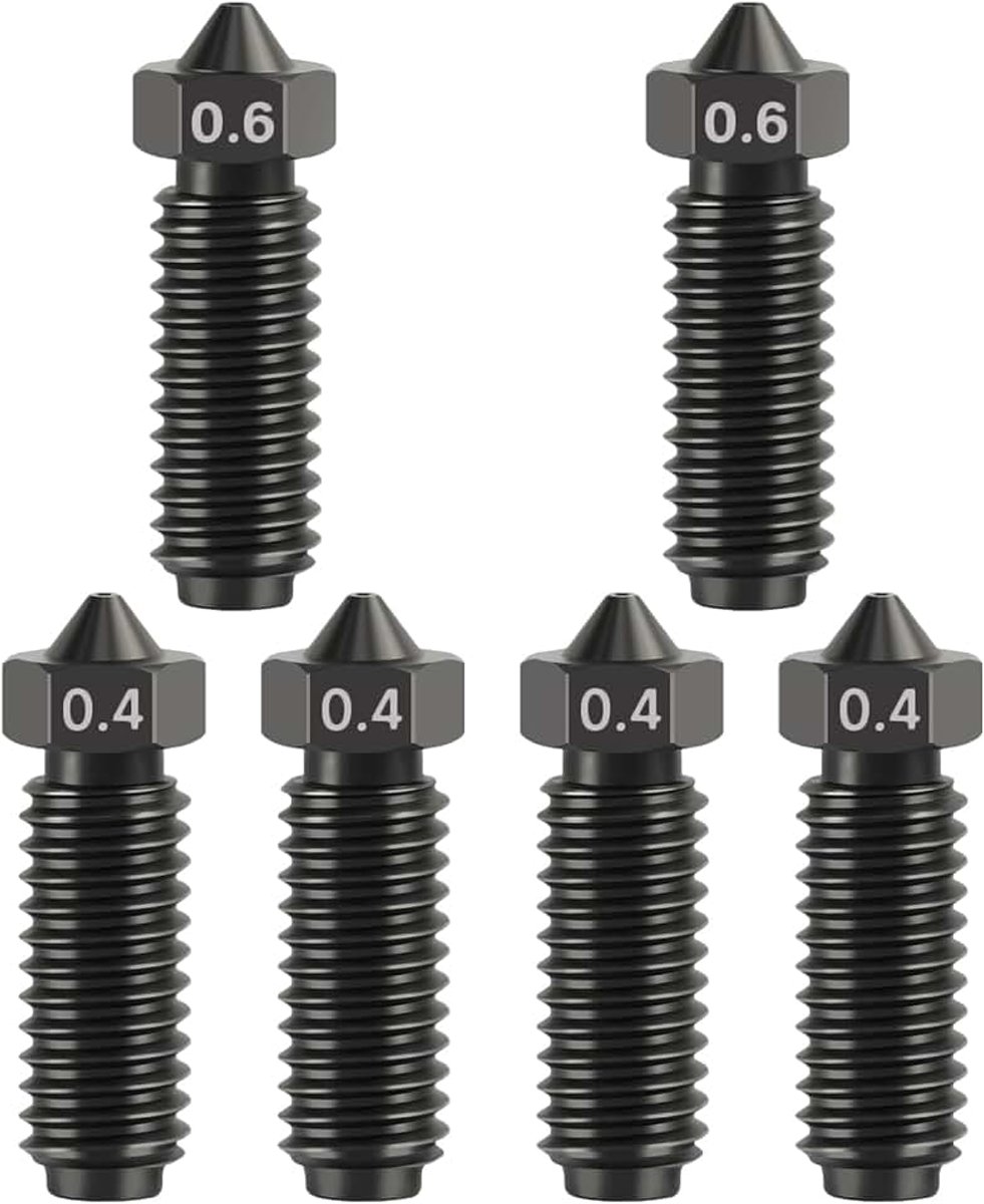 6 stuks harde stalen spuitmonden voor Kobra 3, 4 stuks 0,4 mm, 2 stuks 0,6 mm harde spuitmonden, gehard stalen mondstuk voor Anycubic Kobra 3 Kobra 3 Combo Kobra 3 V2 Kobra S1 3D-printer