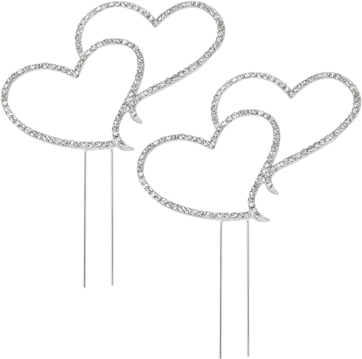 2 Stuks Bruiloft Taarten Decoratie, Taarttopper, Double Love Hartvorm Bruidstaart Topper Decoratie, Goed voor Bruidstaartdecoratie, Huwelijksfeest