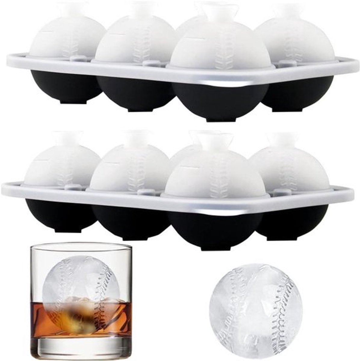 Siliconen Honkbalijsvormen (2 stuks) - Herbruikbaar - BPA-vrij - Cocktails - Whisky - Babyvoeding