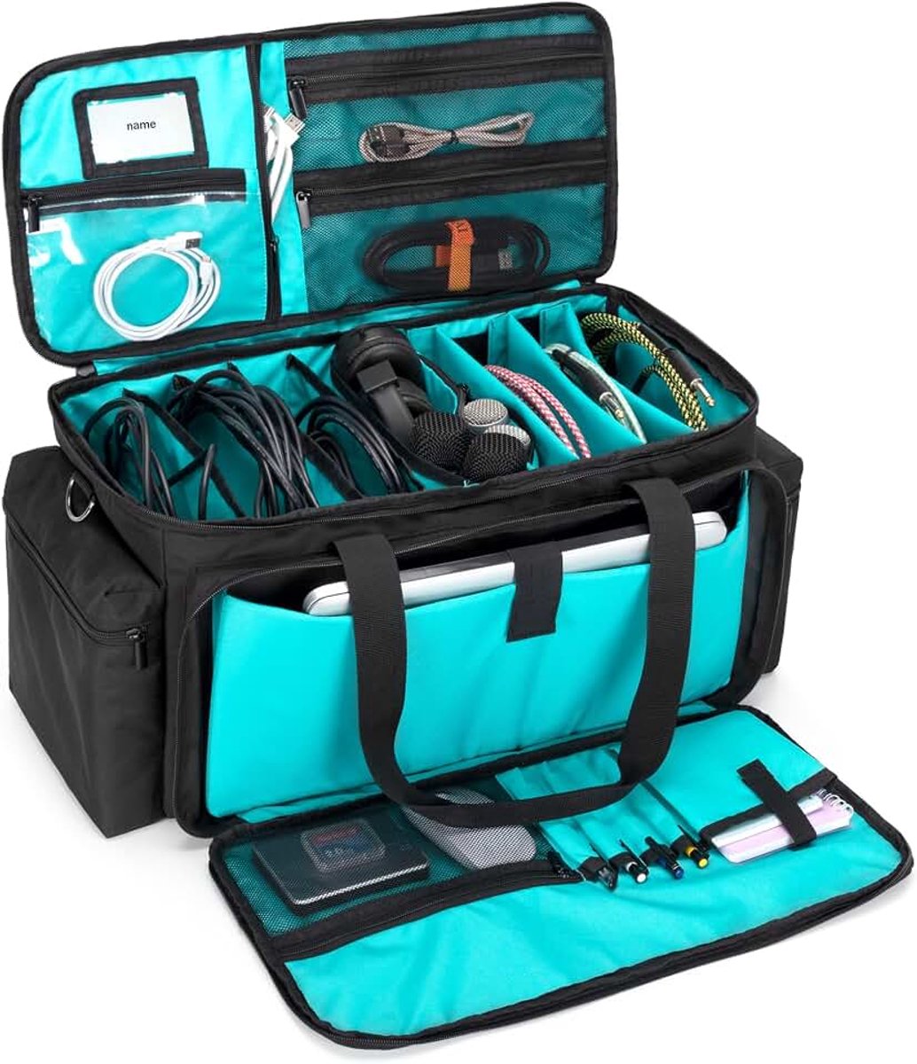 Kabelvijl Gigbag met afneembare gewatteerde bodem en verdelers | DJ-draadtas voor 15,6 inch laptop, geluidsapparatuur, DJ-uitrusting, muzikantaccessoires, alleen tas