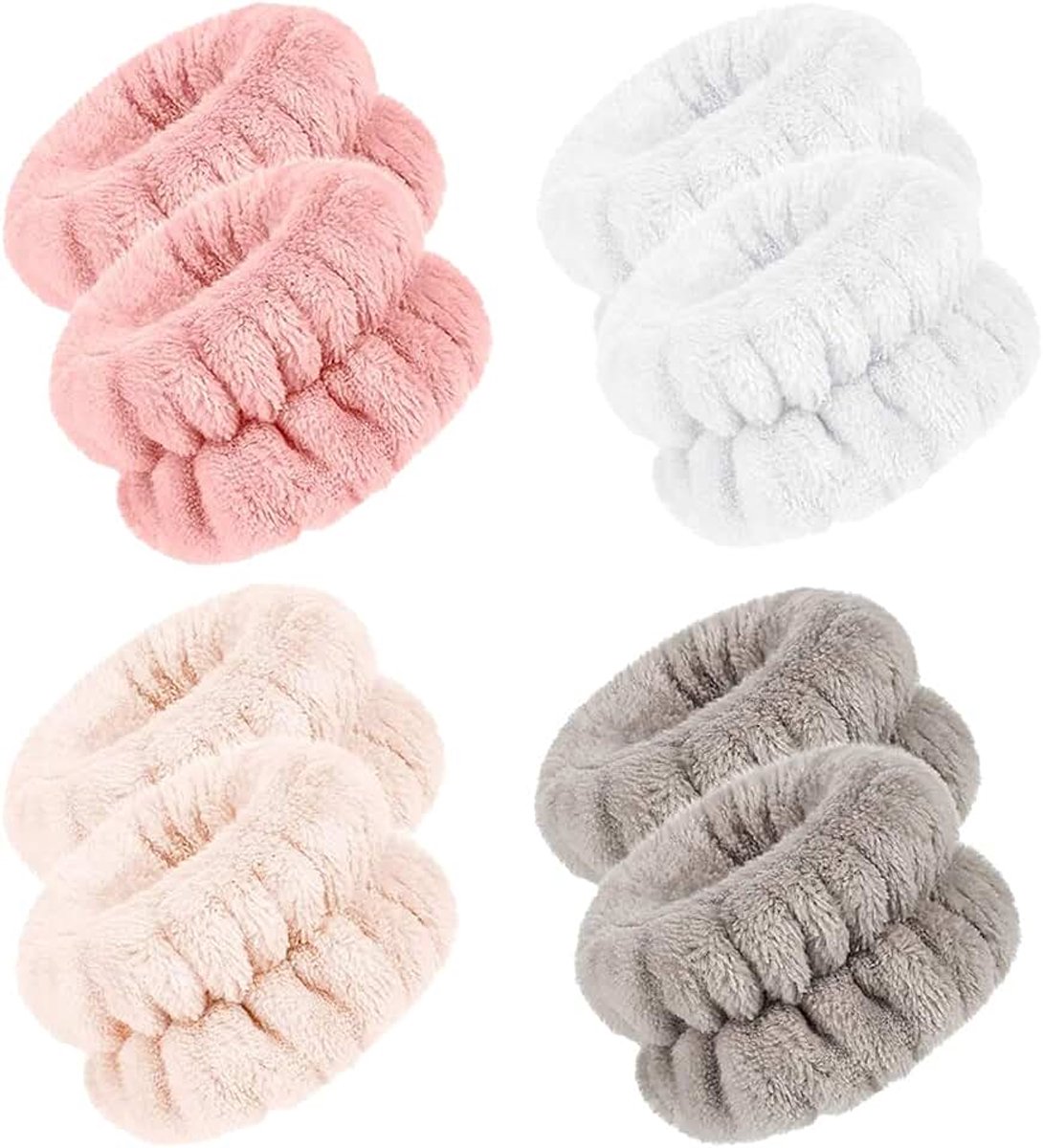 4 paar polsbandjes van microvezel, om te wassen, gezichtsabsorberende armbanden voor vrouwen en meisjes, voorkomen dat vloeistof je armen wegglijdt