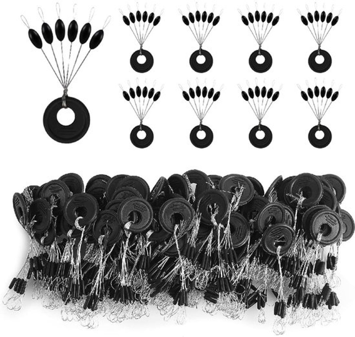 - Rubberen Stopper - 6-in-1 Rubberen Kraaltjes - Perfecte visaccessoire - Zwart of geel - Dobberstopper - 600 stuks - Geschikt voor vissers - 17.4 ...