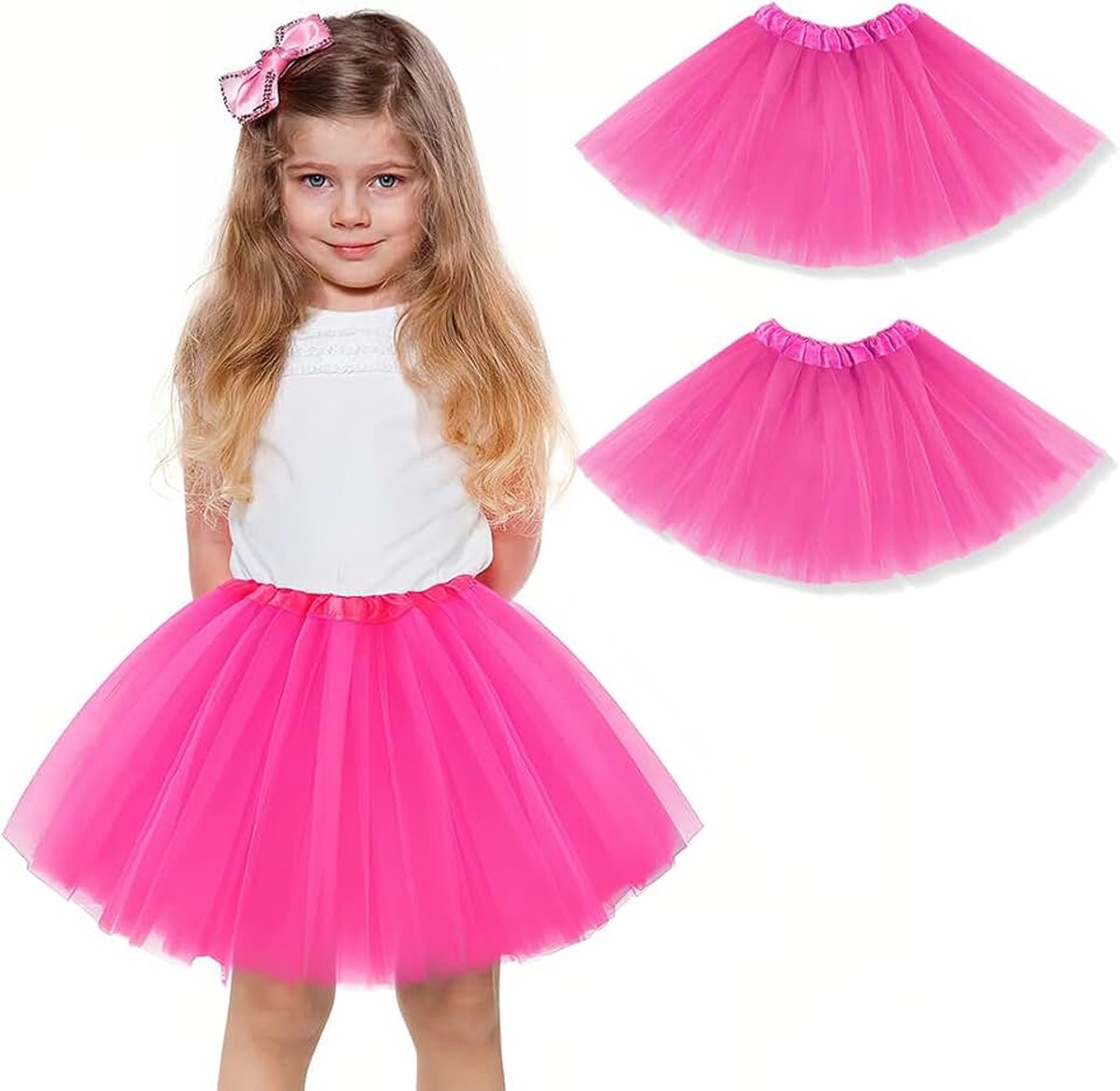Rokken, feestrok voor meisjes, tule kostuum voor dansfeesten, balletrok, petticoat, balletjurk (rozerood, 3 lagen)