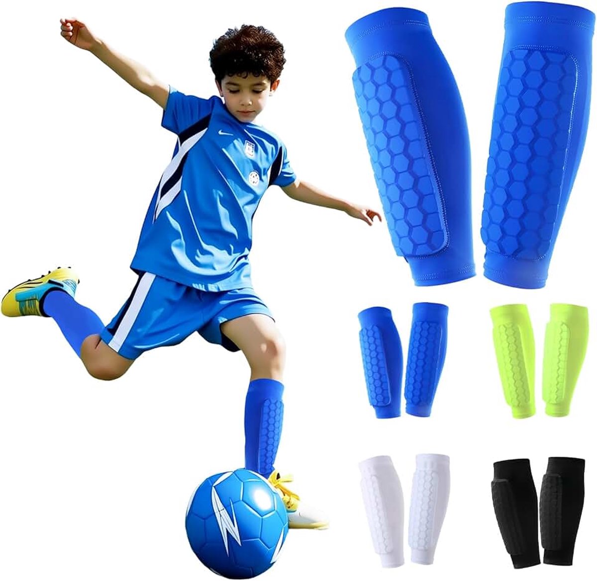 Scheenbeschermers voor kindervoetbal, ademende en stootvaste shin pads voor jongens en meisjes, ideaal voor voetbal, basketbal, fietsen, bergbeklimmen