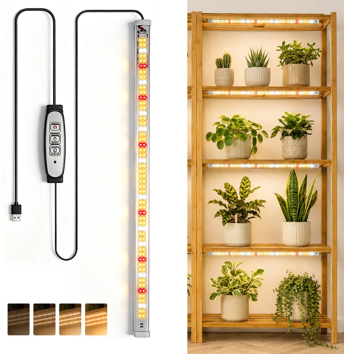 Rosnek Magnetische LED Kweeklamp Strips - 1 Lichtbalk van 50 cm - 108 LED's per Balk - Zonlichtspectrum - Timer 3/9/12 Uur - 4 Helderheidsniveaus