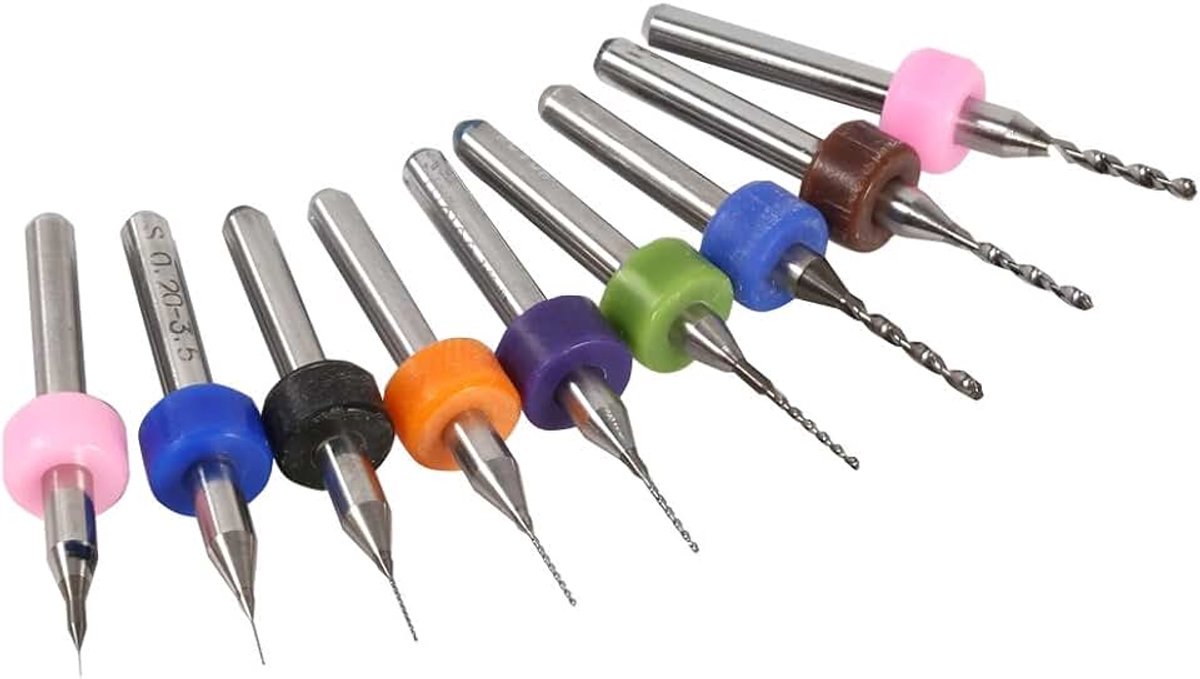 10 PCB-kit, bedrukt, boorgereedschap van hardlegering (0,1 mm tot 1,4 mm) (grootte: 0,1 mm)