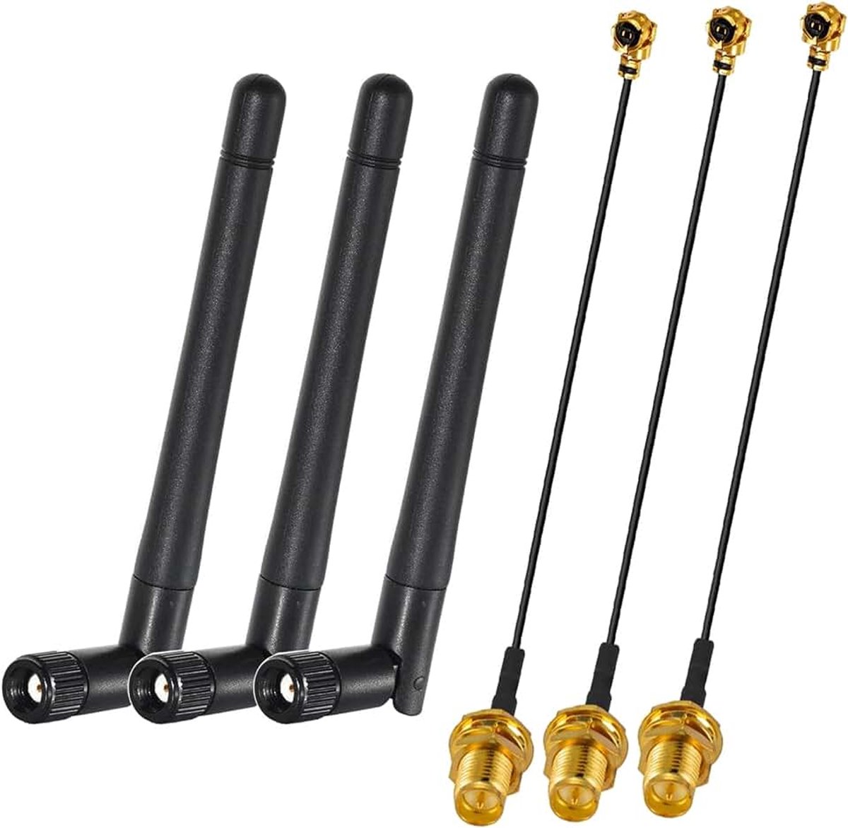 Wifi-antenne, 2,4 G/5G, dual-band, wifi, RP-SMA stekker + 3 stuks 30 cm RP-SMA vrouwelijke Pigtail wifi-kabel, 3 stuks