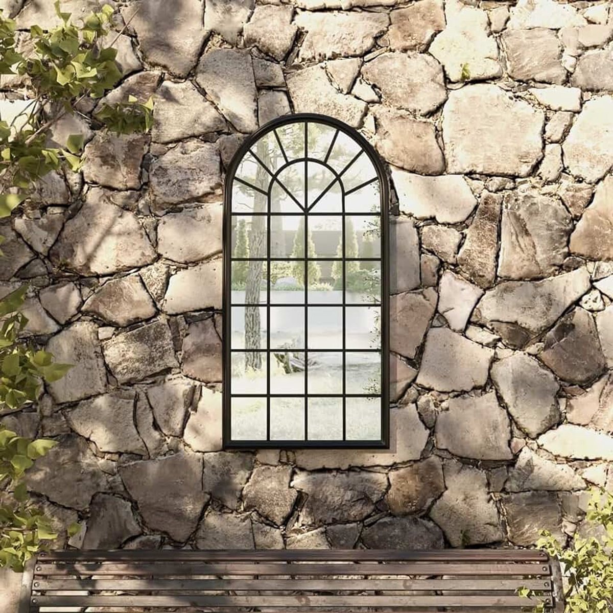 Spiegel voor de tuin, voor buiten, voor de muur, aan de muur, van ijzer voor buiten, grote spiegel, decoratieve spiegel