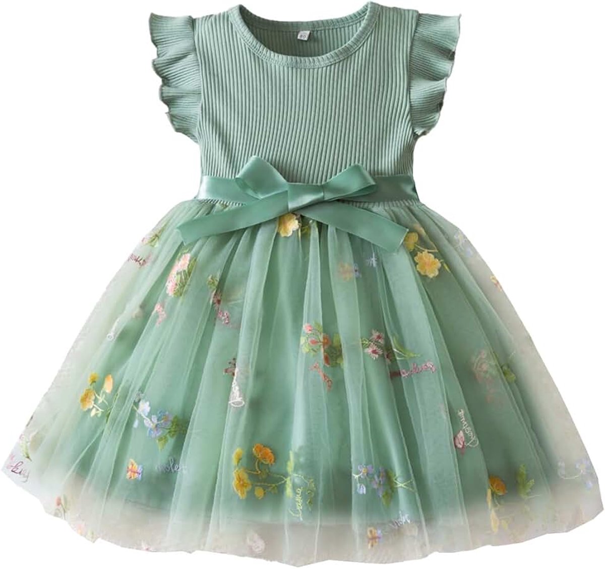 Tule-jurk voor peuters, meisjes, met ruches, mouwloos, bloemenborduurwerk, sterrenhemel, kleurverloop, babymeisjes, kleding