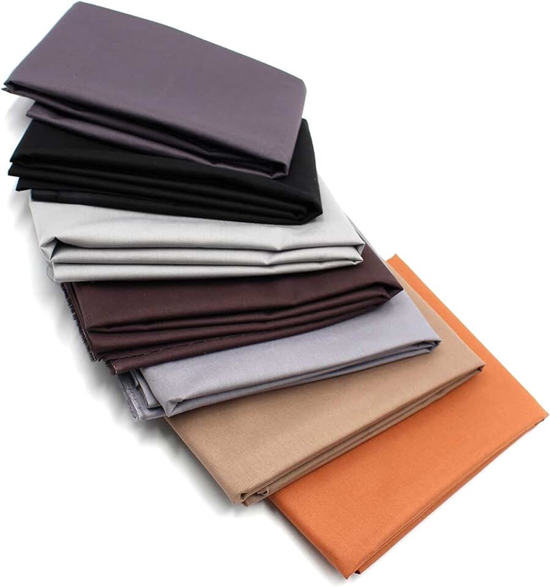 Stofset, 148 cm breed, 100% katoen, 3,5 m, materiaal naar keuze, vele kleuren, patchwork (grijs/bruin, set van 7)