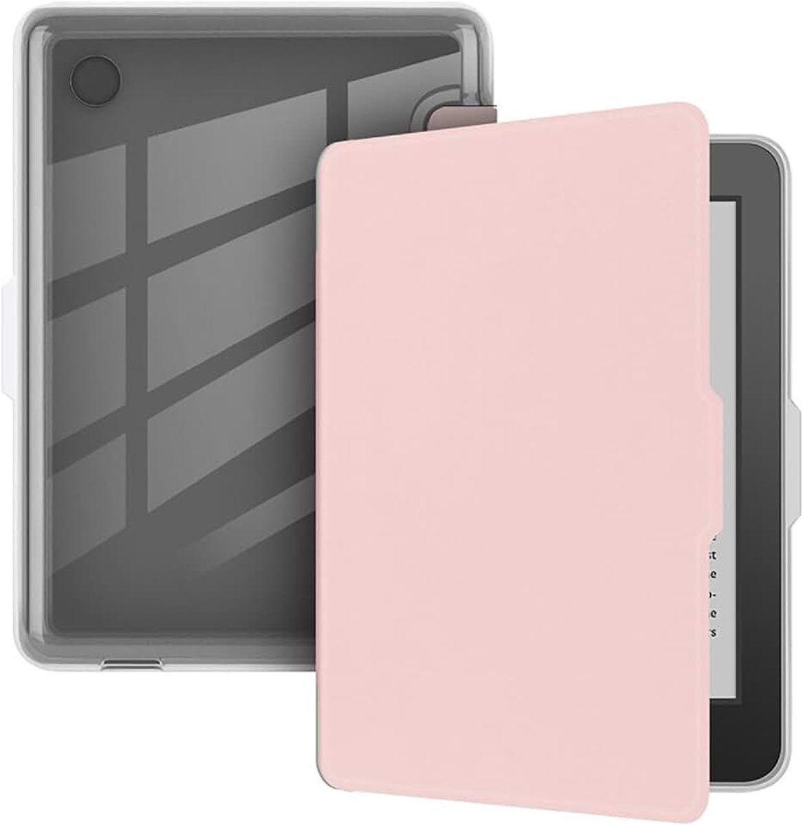 Beschermhoes compatibel met Tolino Shine Color/Shine 4/5, leren hoes, klaphoes [transparante achterkant PC TPU-hoes] huidachtige textuur - roze