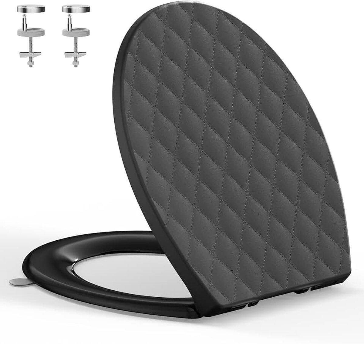 Toiletdeksel met softclosemechanisme, O-vorm, wc-bril met quick-release-functie en softclose-mechanisme, toiletbril met verstelbare scharnieren, zwart, 44,6 x 37,1 cm