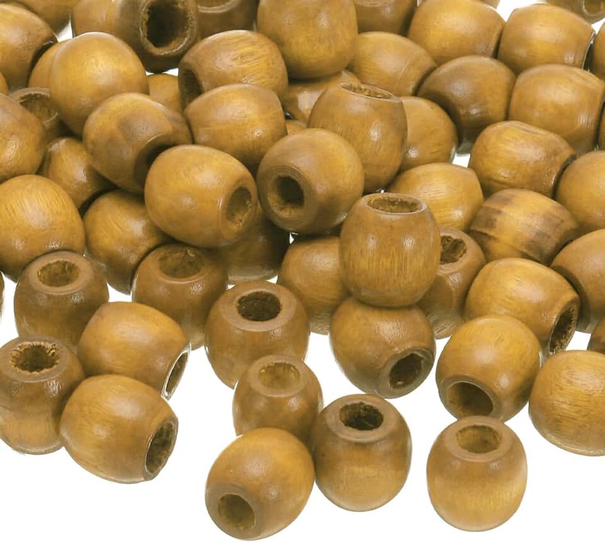 Kralen met groot gat om te vlechten, onafgewerkte houten kralen voor macramésieraden, kaki (16 x 17 mm, gat van 7 mm)