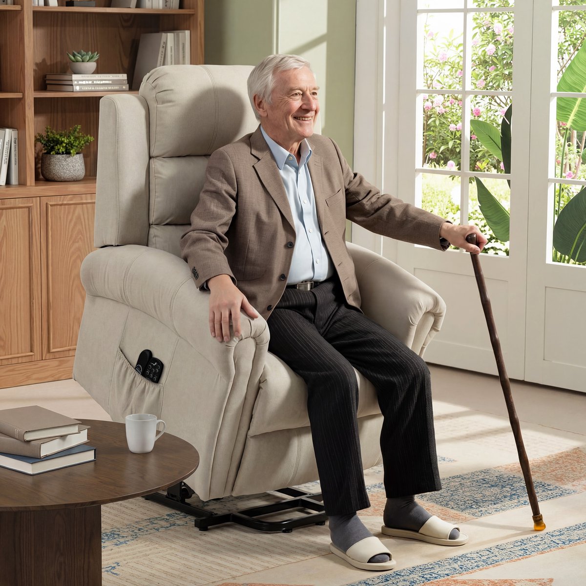 Elektrische sta-op-fauteuil, elektrische relaxfauteuil met massage- en verwarmingsfunctie, 87 x 87,5 x 108 cm, beige – foto 4