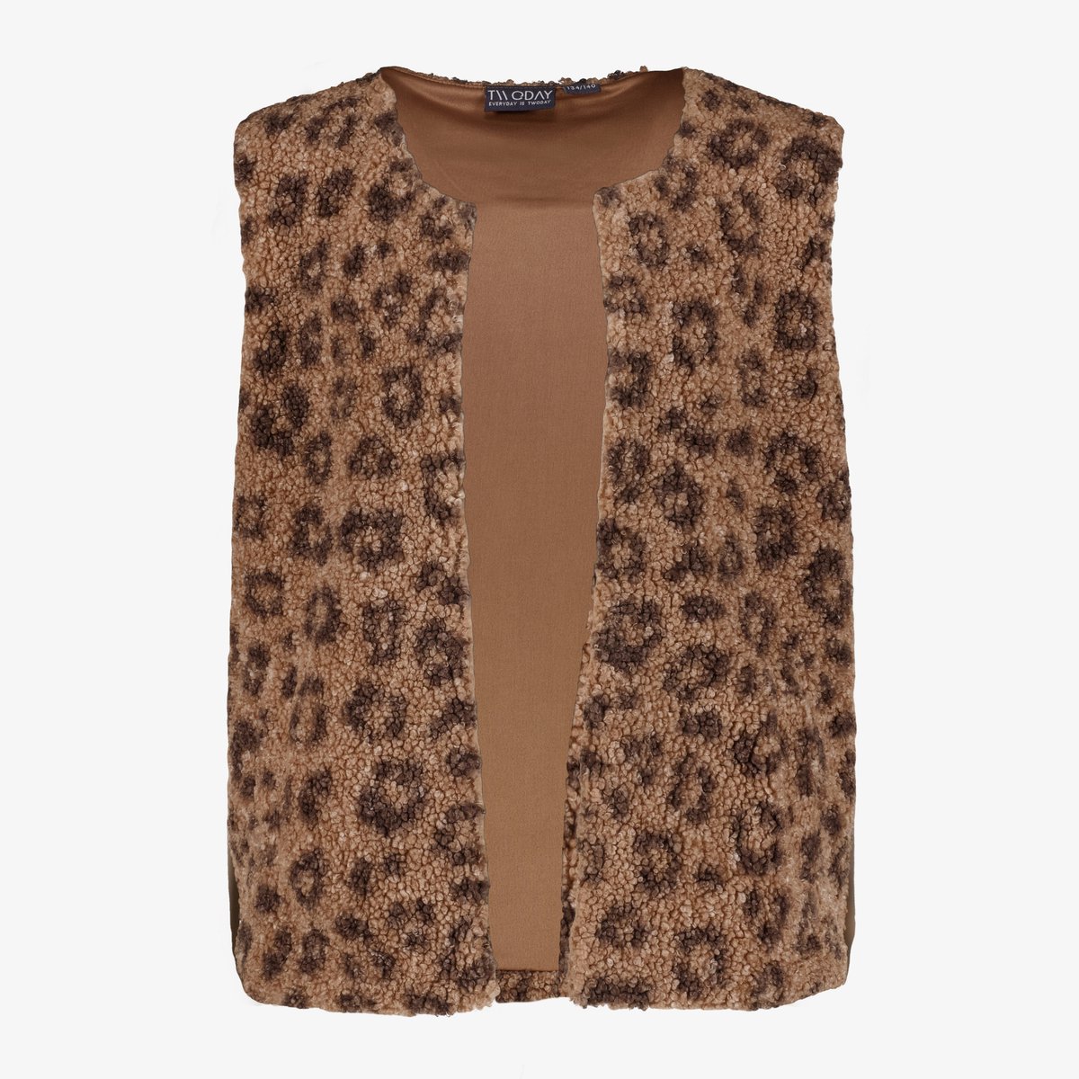 TwoDay meisjes teddy gilet met panterprint bruin - Maat 134/140