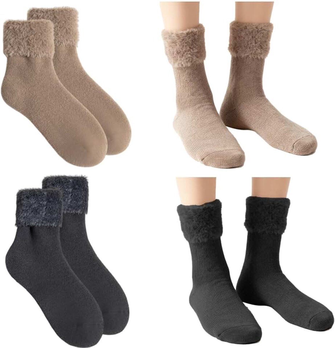 Sokken voor dames, ultra warme dikke knuffelsokken, winter, knuffelsokken, gebreide sokken met badstof aan de binnenkant, zachte laarzen, sokken voor werk, sport, camping, skiën