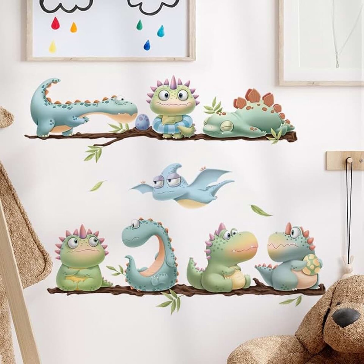 Muursticker Muursticker Dinosaurus Leuke Kinderkamer Woonkamer Kleuterschool etc. Draken Muursticker Wanddecoratie Babykamer Slaapkamer Jongenskamer Cadeau (Dinoschattig)