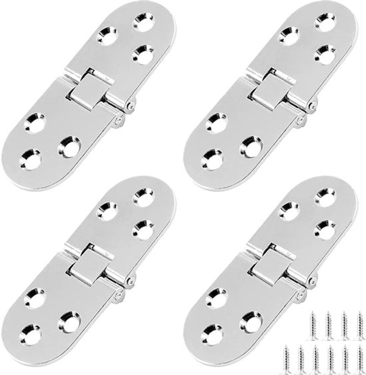 4-delige, robuuste scharnierenset voor klaptafels, zilverkleurig naaimachinescharnier, butlerladescharnier van zinklegering, inclusief montageschroeven, geschikt voor bureaubladen, lades en deuren (8,9 x 3 cm).