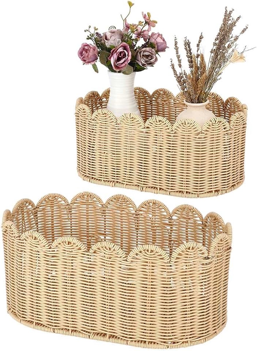 2 stuks geschulpte rieten opbergmanden geschulpte mand elegante rieten met sint-jakobsschelprand geweven opbergmanden voor kinderkamer washanddoeken boeken woondecoratie organiseren 41 x