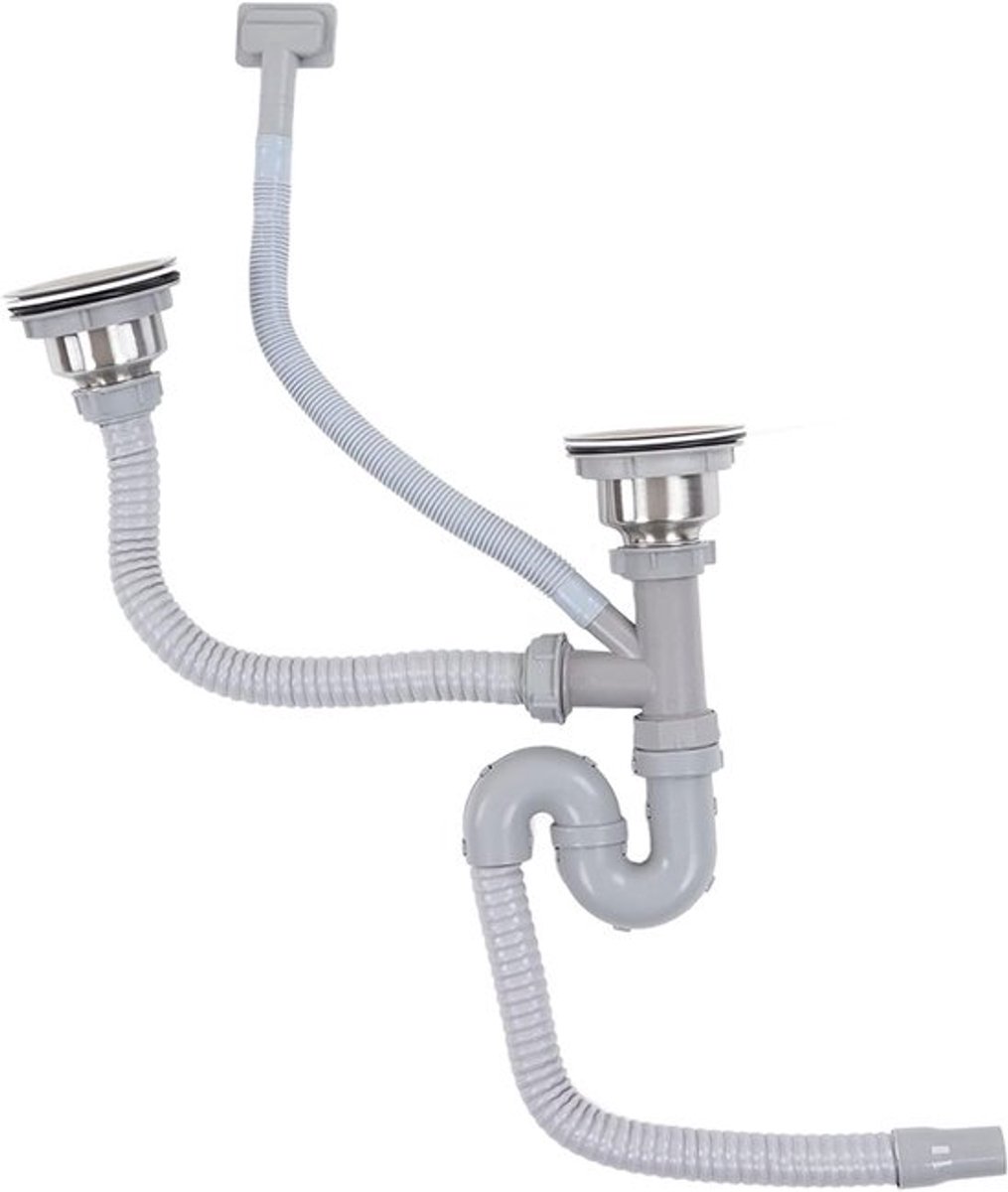 Dubbele Wastafel Afvoer Sifon, Universele Flexibele Afvoerpijp met RVS, S-Bocht voor Moderne Badkamers en Huizen