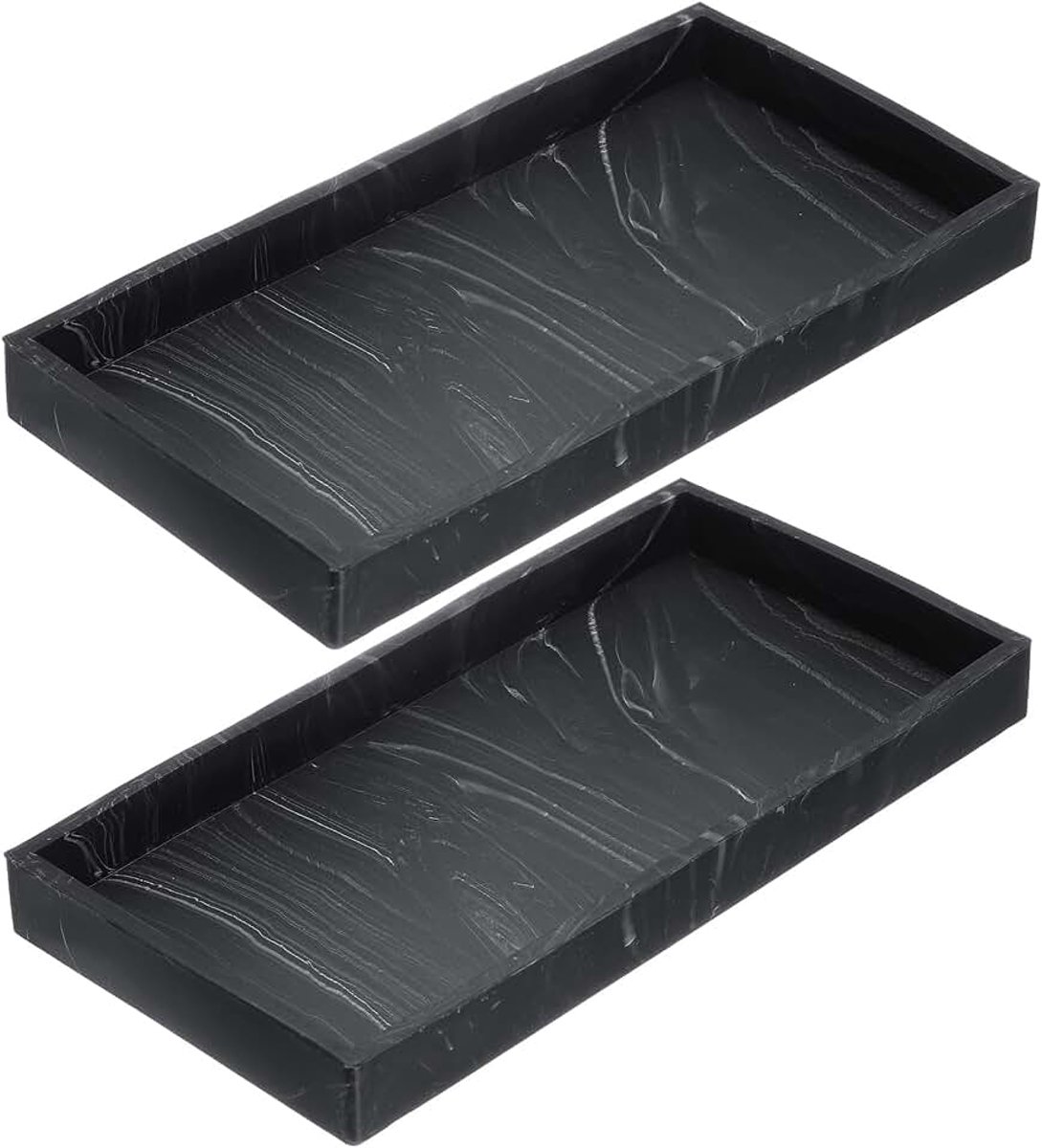 2 stuks badkamerdienblad, 18 x 9 cm siliconen zeepdispenserdienbladen, onbreekbare keukengootsteenorganizer voor zepen, sleutels, kaarsenhouders, zwart marmer