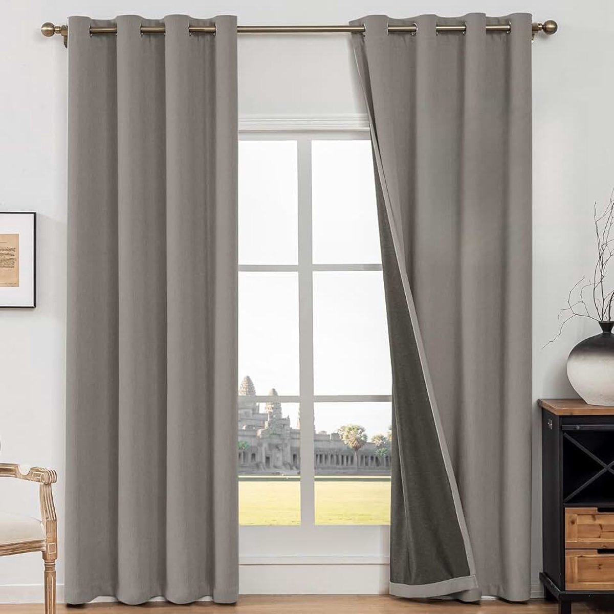 Verduisteringsgordijnen Voor Binnen, 2 Stuks, 140x240cm, Gordijnen Voor Woonkamer, Nep Linnen, Warmte-Isolerend, Geluidsisolerend Gordijn Met Ringen, Voor Slaapkamer, Kinderkamer, Koffie