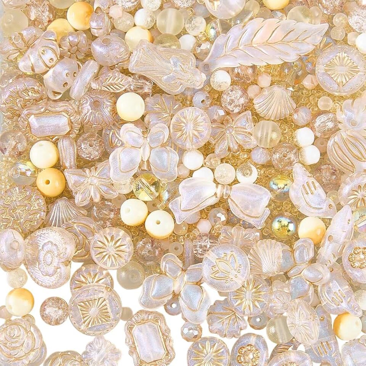 1 Doos 10 Stijlen 280Pcs Diverse Gele Kralen Vintage Acryl Kralen Facet Kristal Imitatie Tsjechische Zaad Pony Losse Spacers Voor Sieraden Maken Armbanden Kettingen Diy Ambachten Decor