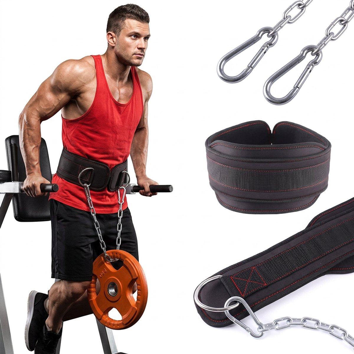Fokelyi Dip Belt - Gewicht Riem - Fitness Riem & Weight Belt voor Pull-ups, Dips & Krachttraining Crossfit & Calisthenics - Dipping Belt - Zwart