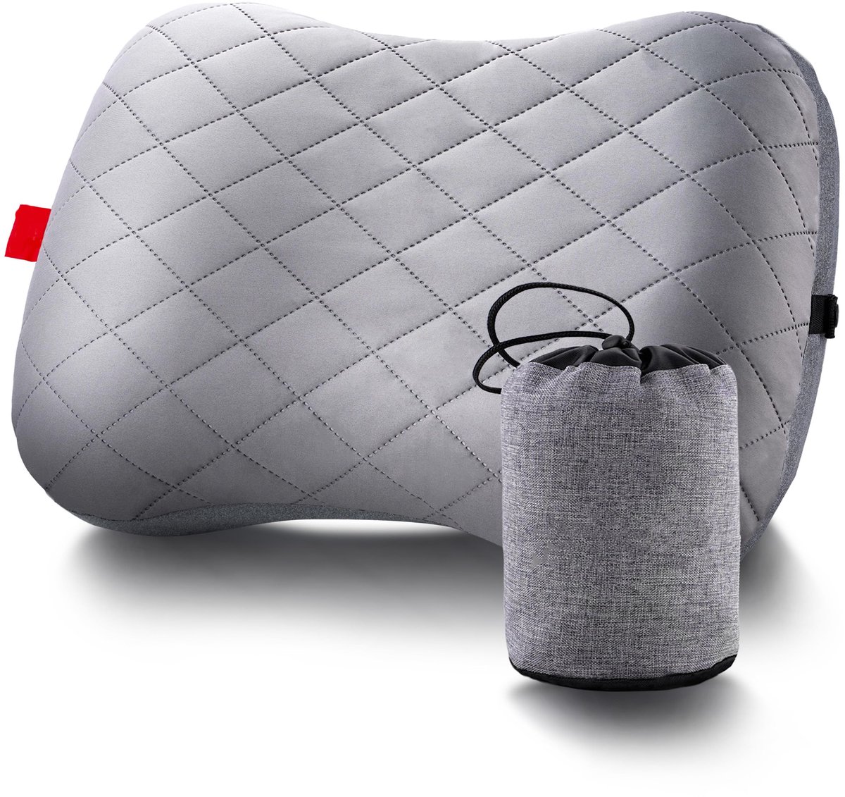 Opblaasbaar kussen voor kamperen met afneembare hoes - Luchtkussen - Voor strand en buiten - Ergonomisch reiskussen - Opblaasbaar reisnekkussen - Comfortabel slaapkussen (Grijs)