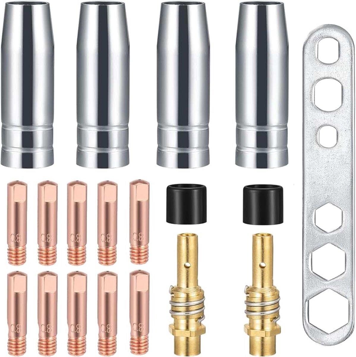 MIG-accessoires, Lastoorts Contact Gasmondstuk, 19 stks van Lassers Verbruiksartikelen Lassen Geschikt voor Torch (M6 Draadgeleider Tip 0.8mm)
