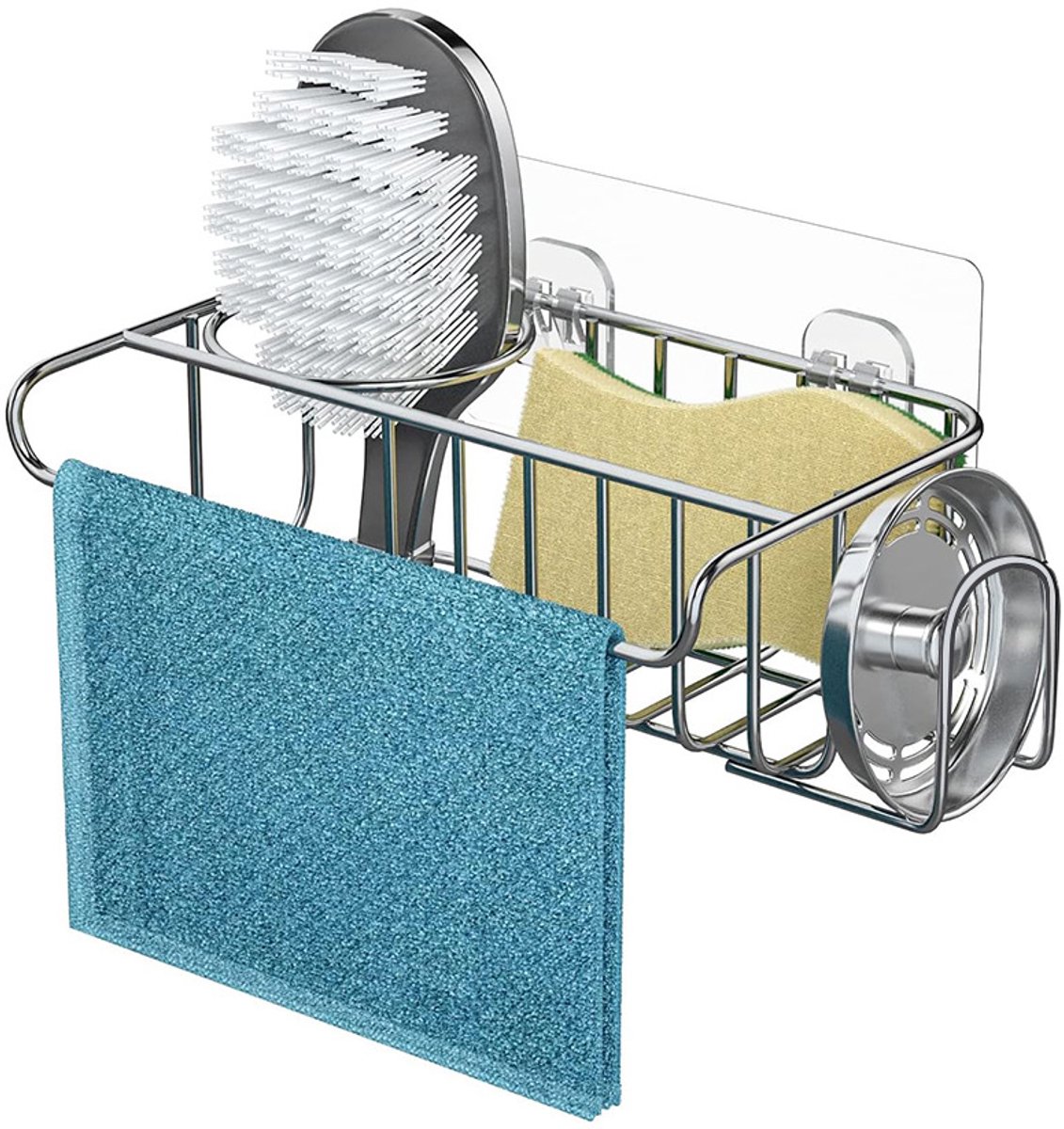 Keuken sponsrekje voor de gootsteen - Boorvrij, roestvrij en waterdicht opbergrekje voor keukensponzen - zilver (2 stuks)