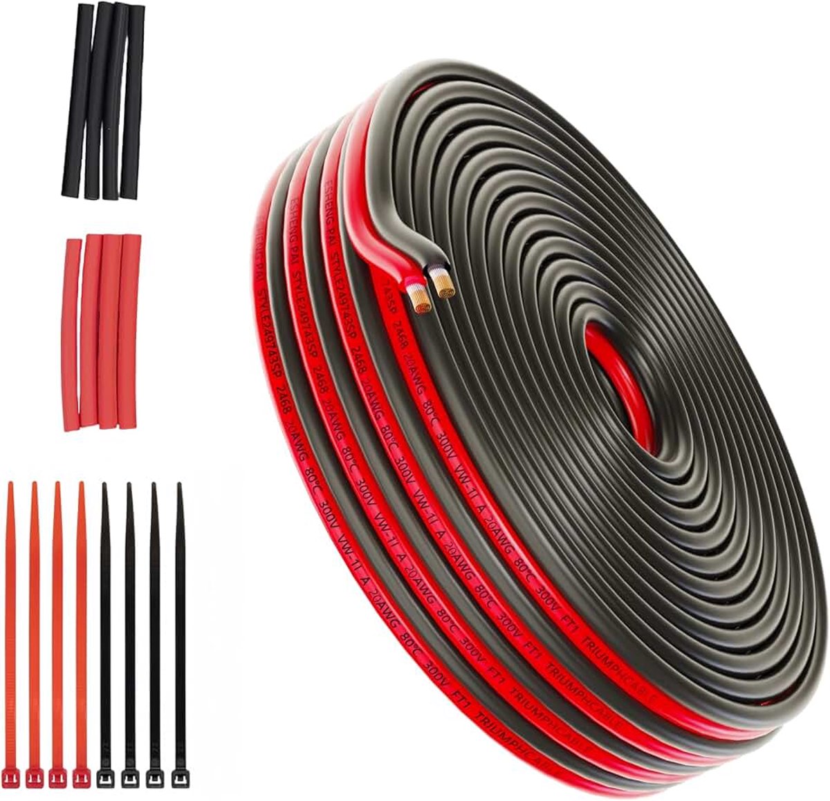 20AWG elektrische draad spoel 0.42mm ² 25ft elk 20 Gauge 2 geleider parallelle draad (rood 7.62M zwart 7.62M) Hook Up zuurstofvrije vertind koperen kabel voor LED-strip/lampen