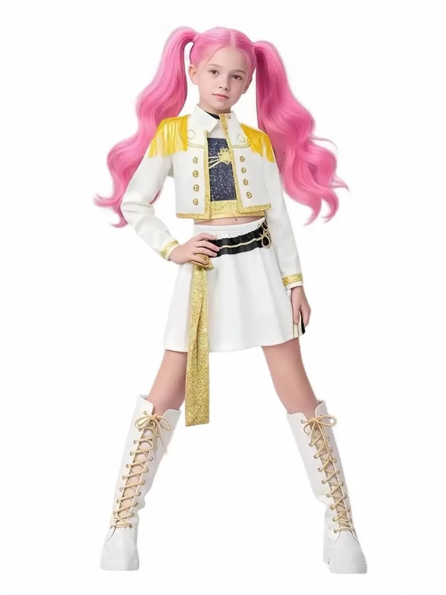Casalora - Verkleedkleren Meisje - Demon Hunters Costume Rumi Zoey Verkleed Jurk Set - Carnavalskleding - Kpop - Cadeau Meisje - 110cm