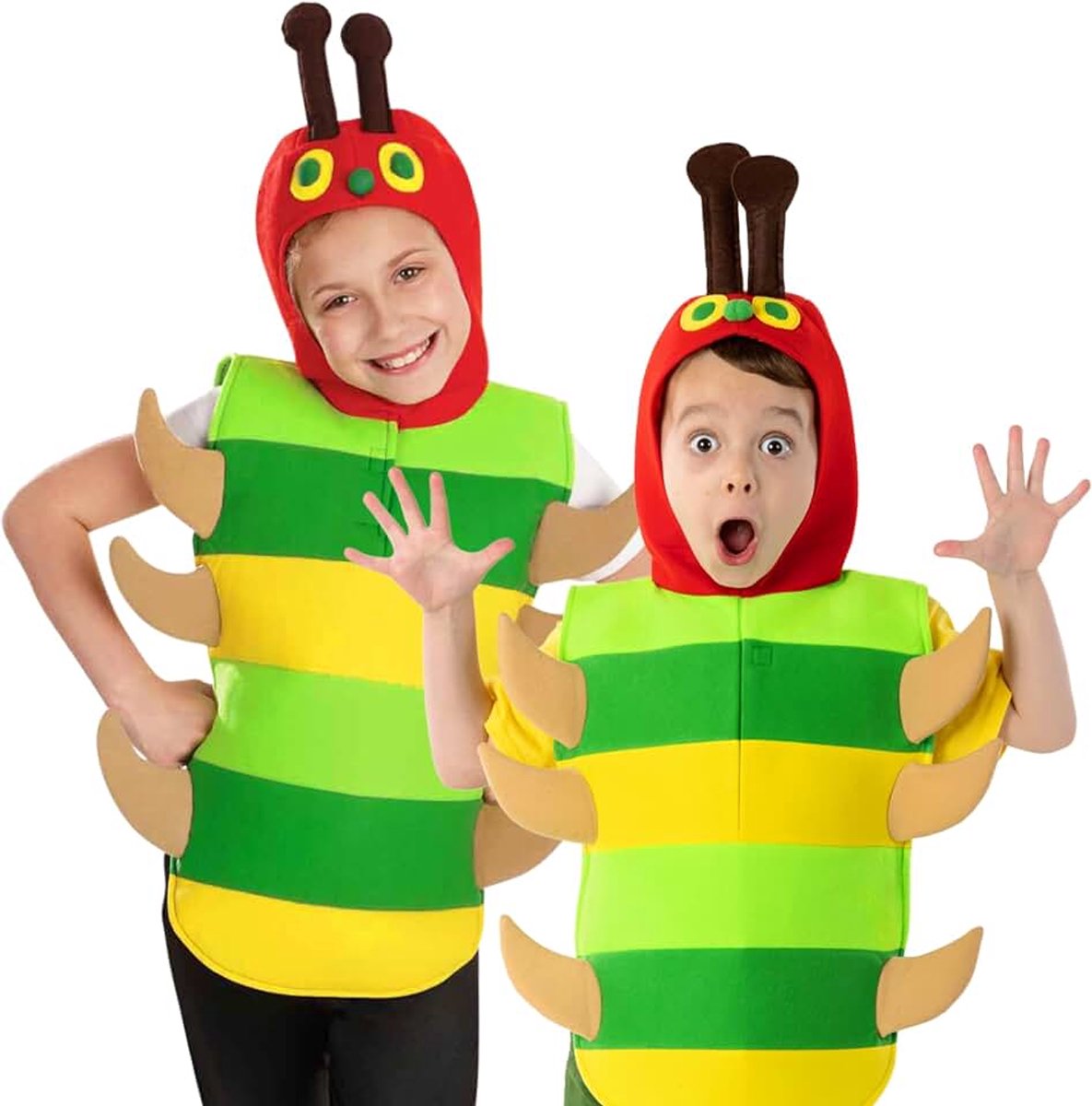Shack rupskostuum kinderen, felgroene jumpsuit met capuchon, verkleedoutfit voor boekendag jongens en meisjes, S