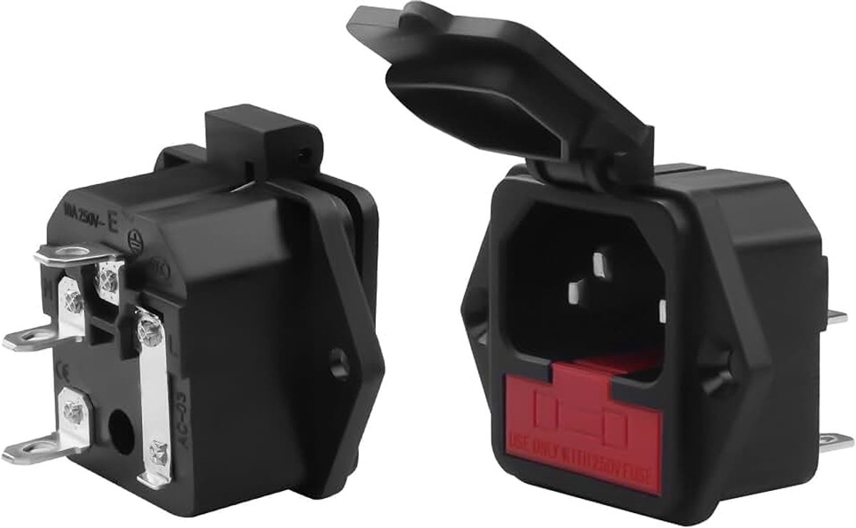 320 C14-stopcontact (stekker) met zekering, 250 V, 10 A, 3-polige adapter voor schakelpaneelmontage, IEC320 C14-stroomaansluiting voor verschillende apparaten, laboratorium