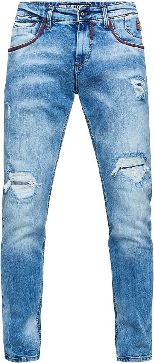 Jeans, slim fit, stretched jeans met gedetailleerde siernaad, streetwear, vrije tijd, broek, contrasterende naad, destroyed-pants 242, Lichtblauw gebruikt, 34W x 32L