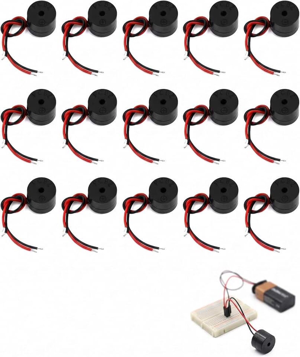Zoemer, 3-12 V, actieve zoemer, 90 dB, piëzo-alarm voor doe-het-zelfprojecten, computerprinters, timer, 15 stuks