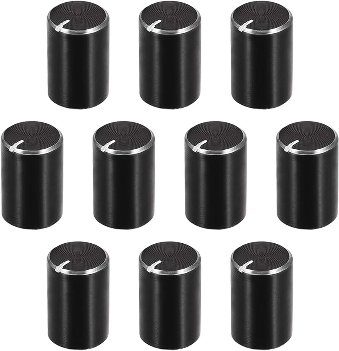 Potentiometer-knop, 10 stuks, 10 mm x 15 mm, aluminium draaiknop met elektronische kartelassen, volumeregelaar voor audio-gitaarapparaten, zwart