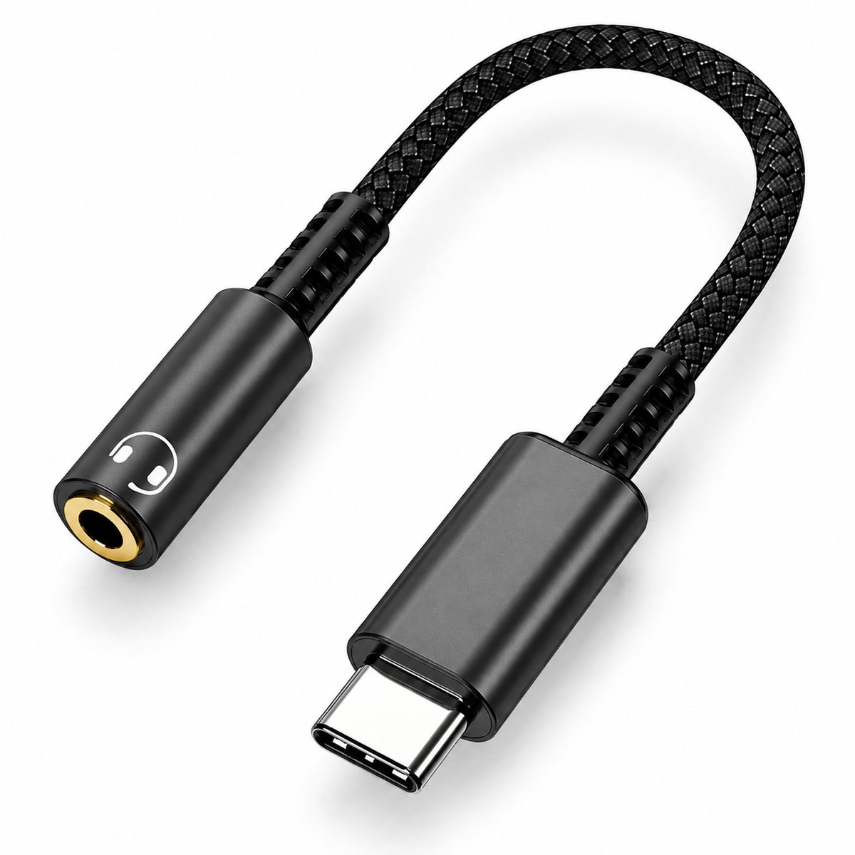 USB-C naar 3.5mm Jack Adapter - USB-C naar AUX Adapter Kabel - 16Bit / 48Khz - Aluminium - Zwart