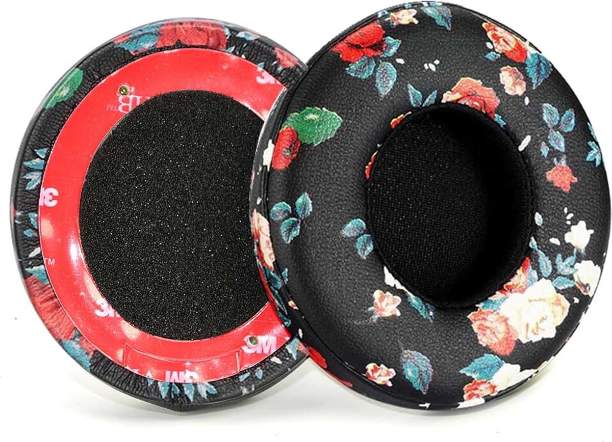 Oorkussens Vervanging voor Beats Solo 2 & Solo 3 Draadloze On-Ear Hoofdtelefoon, Oorkussens Memory Foam Oorkussens met Zacht Eiwit Leer (Zwarte Bloemen)