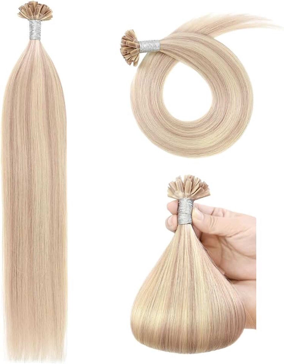 Hair Extensions U Tip Hair Extensions Echt Menselijk Haar 40cm Human Hair Keratin Bonding (50 g #P18/613 asblond mix bleekblond)