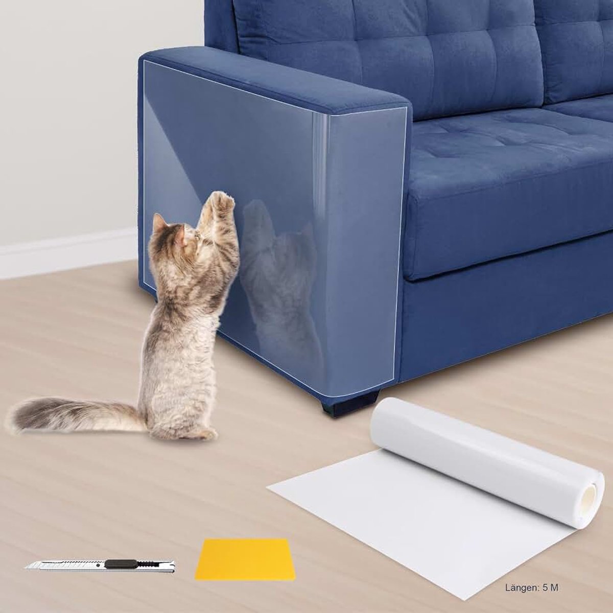 Krasbescherming voor bank, kat, 30 cm x 5 m, transparant, krasfolie, zelfklevend, krasbescherming voor bank, deur, muur, meubels