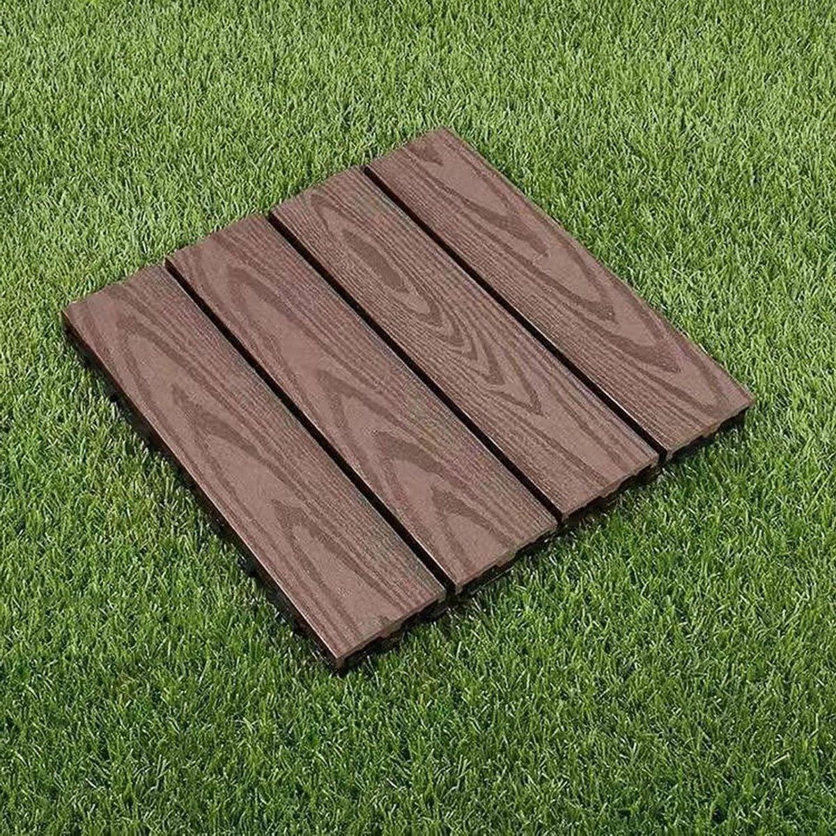 Houten Kunststof Terrastegels - Vloertegels Tuin - Terras Aankleden - In elkaar grijpend Systeem - 12 stuks - Bruin