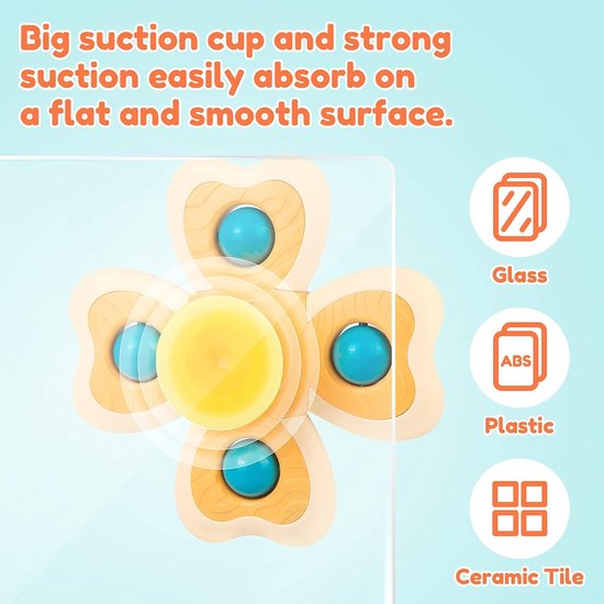 4 Stuks Draai Speelgoed Set Met Zuignappen - Baby Fidget Spinner voor in bad - Sensorisch speelgoed, Stressverlichtend speelgoed, Geschikt voor badkamers, Vensterbanken, kinderstoelen, enz — afbeelding 3