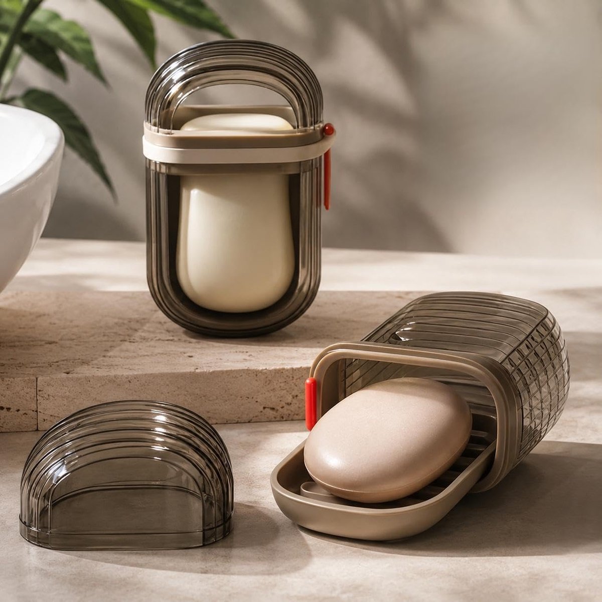 KZQ Draagbare zeepdispenser met afvoerbakje 3 stuks, compact reiszeephoesje voor zeepblokken, hygiënisch en ideaal voor kamperen, fitness en dagelijks gebruik