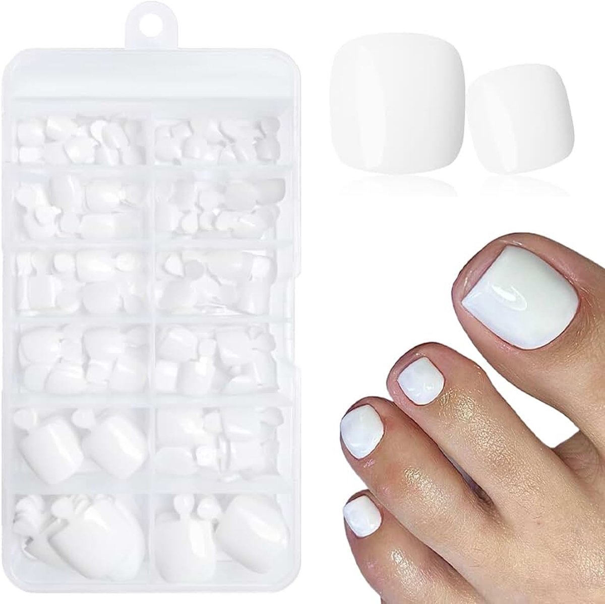 120 stuks teennagels voor dames, valse teennagels met zelfklevende etiketten, witte valse teennagels om op te plakken, nagelpunten, kort, vierkant