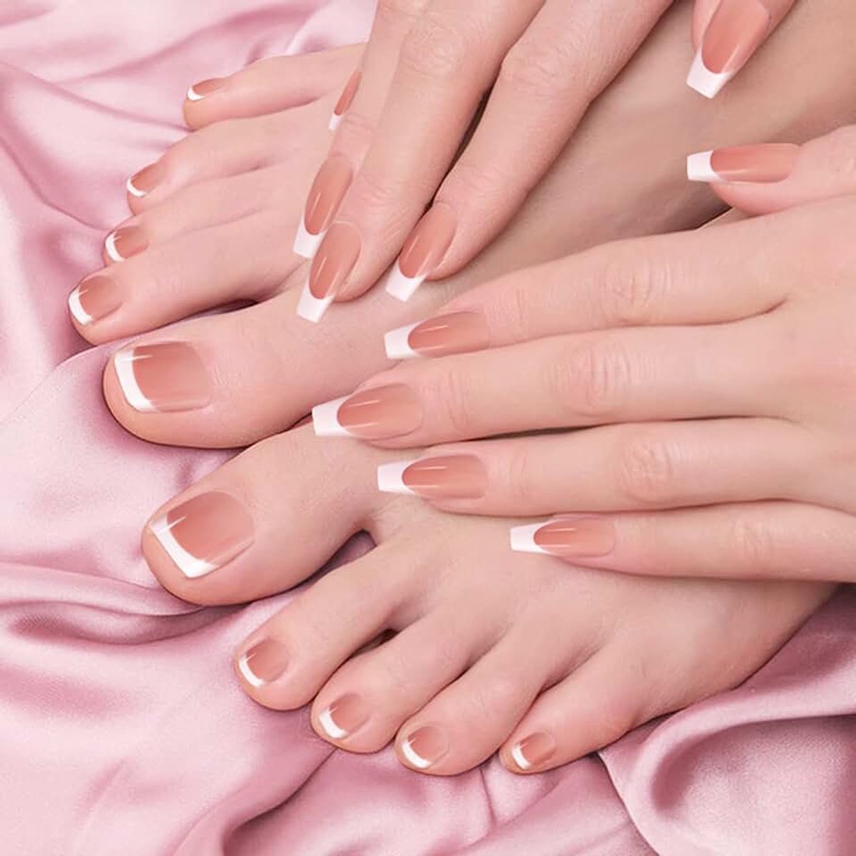 48 stuks Franse nagels om op te plakken en teennagels set, volledige dekking kunstteennagels tips, vingernagels om op te plakken, acryl teennagel tips DIY nagelkunst decoratie voor dames en vrouwen
