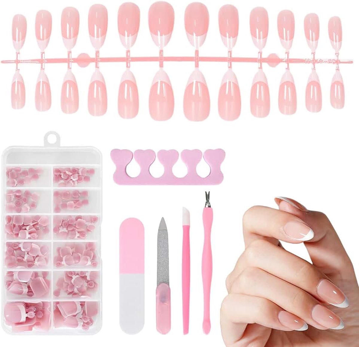 120 stuks Franse tip Press-On nagels, 120x teennageltips, teennageltips kort vierkant, acryl nepnagels, amandel press on nagels, voor vrouwen nail art doe-het-zelf, ontbrekende teennagel, 12 maten 240