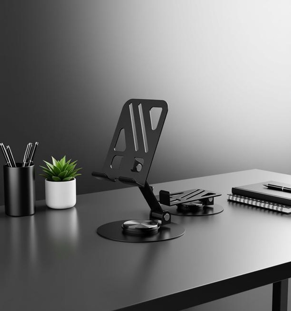 Huis Geluk 360° Draaibare Mobiele Telefoonstandaard voor Bureau - Multifunctionele Desktop Houder - Volledig Verstelbaar & Opvouwbaar - Compatibel met 4-8 inch Telefoons en Tablets - Grijs